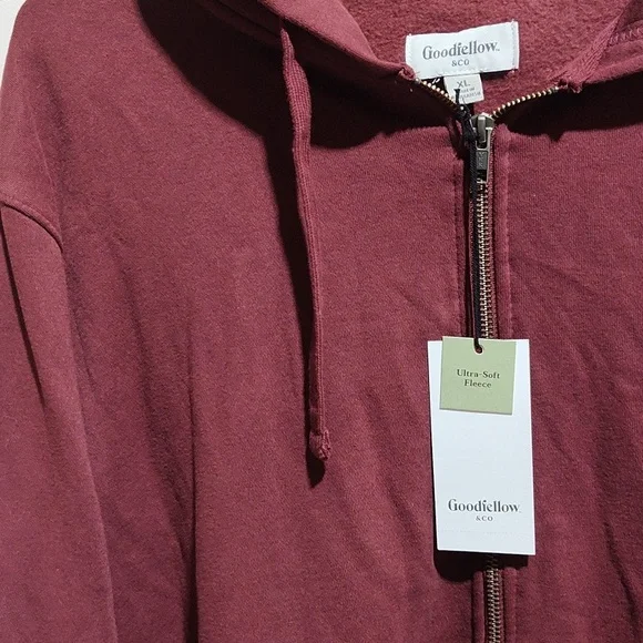 Men's Burgundy Zip-Up Hoodie,Size: XL, Nwt - Picture 2 of 8